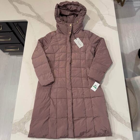 Cole Haan NWT Signature Tafetta Feather Down Coat Hooded Parka Mauve Women Large - Picture 1 of 10